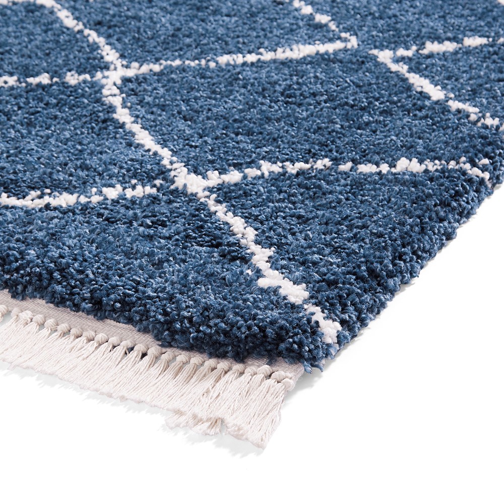 Boho 5413 Berber Shaggy Modern Rugs in Navy Blue